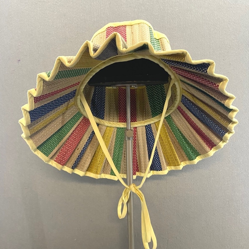 Lorna Murray x Kathy Hilton Capri Sun Hat Multicolor Striped Natural Fiber Sz M - Picture 2 of 9